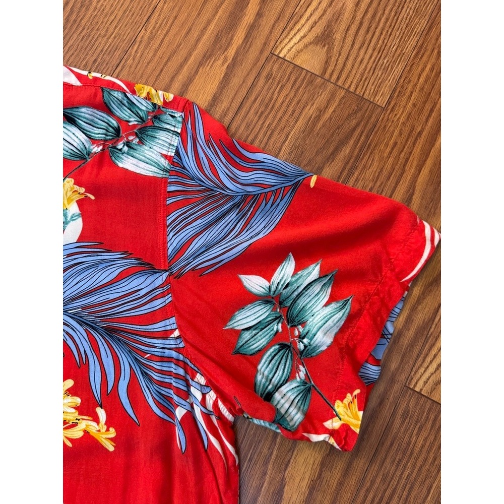 Alex Vando Premium Mens 2XL Red Tropical Floral Palm Leaf Short Sleeve Shirt - Picture 4 of 7